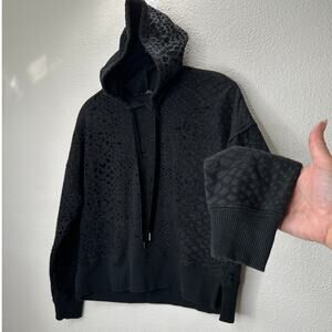Black Tape Black Hooded Long Sleeve Cheetah Print Embossed Design Hoodie S
